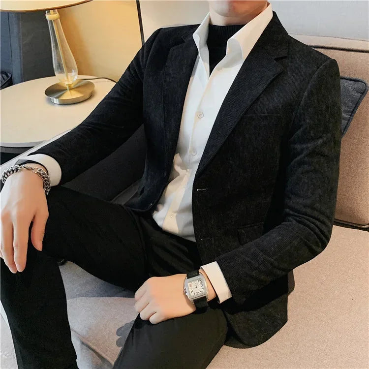 Man Suits and Blazers Single Breasted New In Coats Clothing Handsome Elegant Corduroy Jacket for Men Spring Clothes Fashionable - The world bestselling 