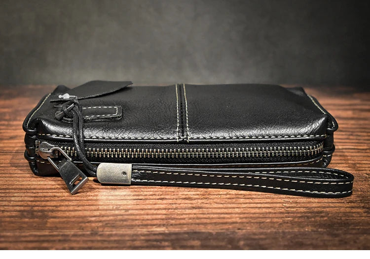 ROOG Men's Genuine Leather Clutch High Quality Long Wallet Women's Luxury Mobile Phone Bag Credit Card Holder Purse Wrist Bags