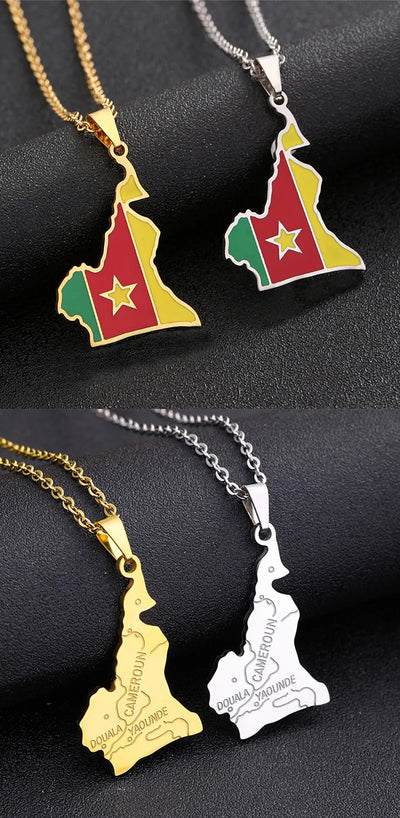 Stainless Steel Enamel Cameroon Map Flag Necklace Unisex Couple Ethnic Patriotic Jewelry Gift Hot Sale European Style
