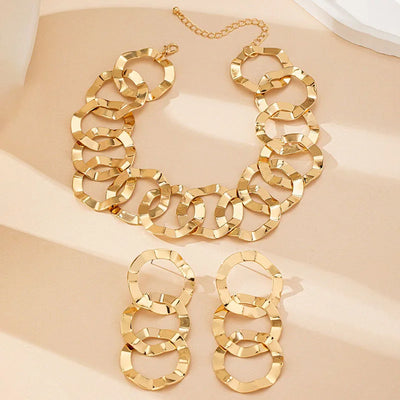 jewelry set for women girls Geometric circle necklace stud earrings set exaggerated simple and elegant fashion DS035