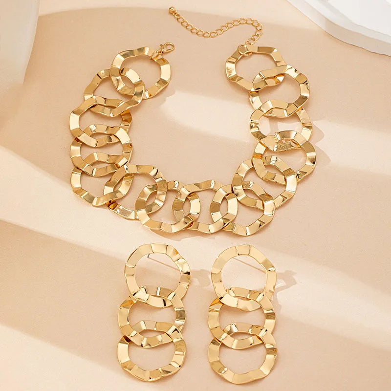 jewelry set for women girls Geometric circle necklace stud earrings set exaggerated simple and elegant fashion DS035