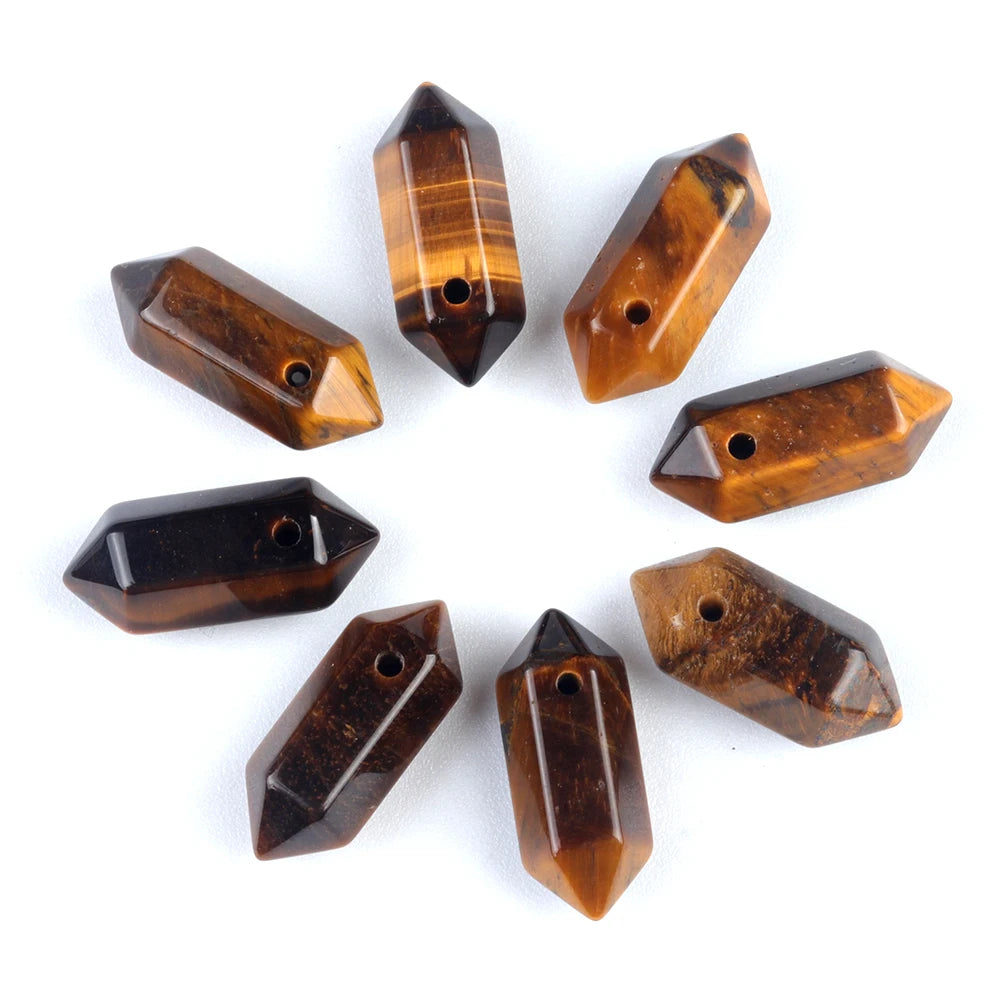 Hexagonal Natural Stone Crystal Tiger Eye Stone Opal Pendant Beads Jewelry Making DIY Necklace Earrings Accessories Gifts