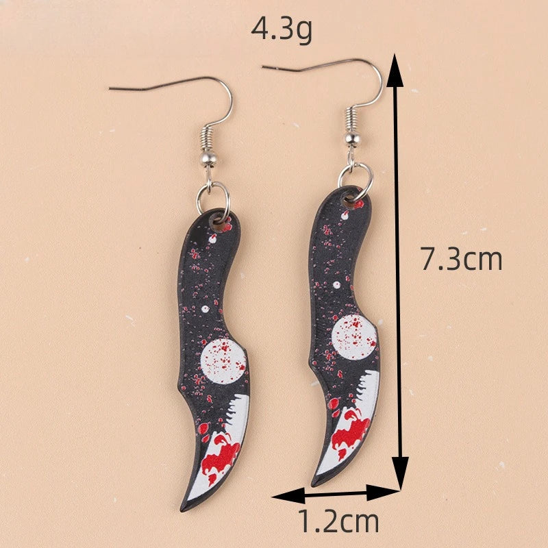 Halloween Earrings Funky Spooky Quirky Earrings Bloody Knife Axe Dangle Earrings Creepy Acrylic for Women Girls Jewelry Gifts