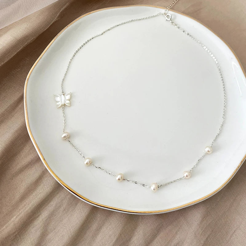 ASHIQI Natural Freshwater Pearl 925 Sterling Silver Necklace Fine Jewelry for women