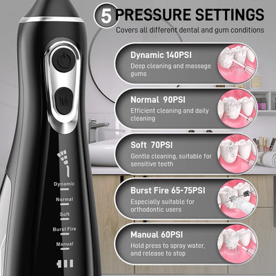 USB-rechargeable portable water flosser with 300ML water tank, waterproof oral irrigator, and dental water spray