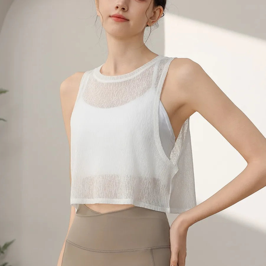 Sports Vest, Women's Chiffon Breathable Loose Running Sleeveless Cover Up, Fitness Suit Top, Summer - The world bestselling 