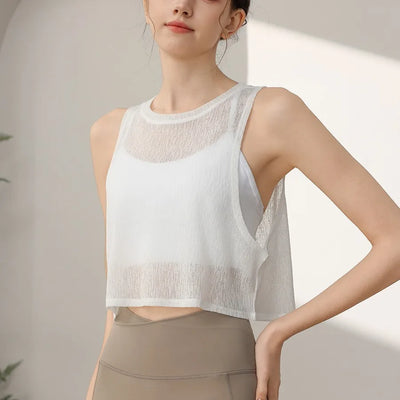 Sports Vest, Women's Chiffon Breathable Loose Running Sleeveless Cover Up, Fitness Suit Top, Summer - The world bestselling 