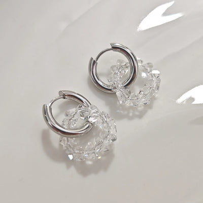 Stylish Elegant Sweet Biue Ceramic Heart Shape Pendant Earrings for Women Stainless Steel Double Ring Ear Cuffs Charm Jewelry