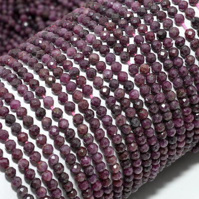 Natural Dark Ruby From India Faceted Round Beads 3.4mm
