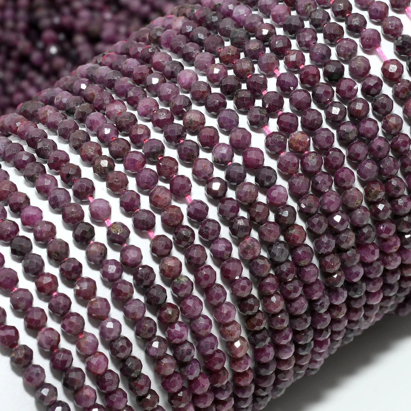 Natural Dark Ruby From India Faceted Round Beads 3.4mm
