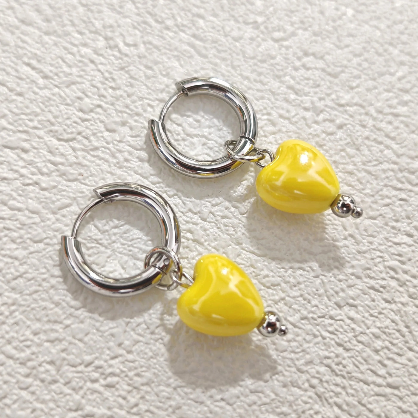 Stylish Elegant Sweet Biue Ceramic Heart Shape Pendant Earrings for Women Stainless Steel Double Ring Ear Cuffs Charm Jewelry