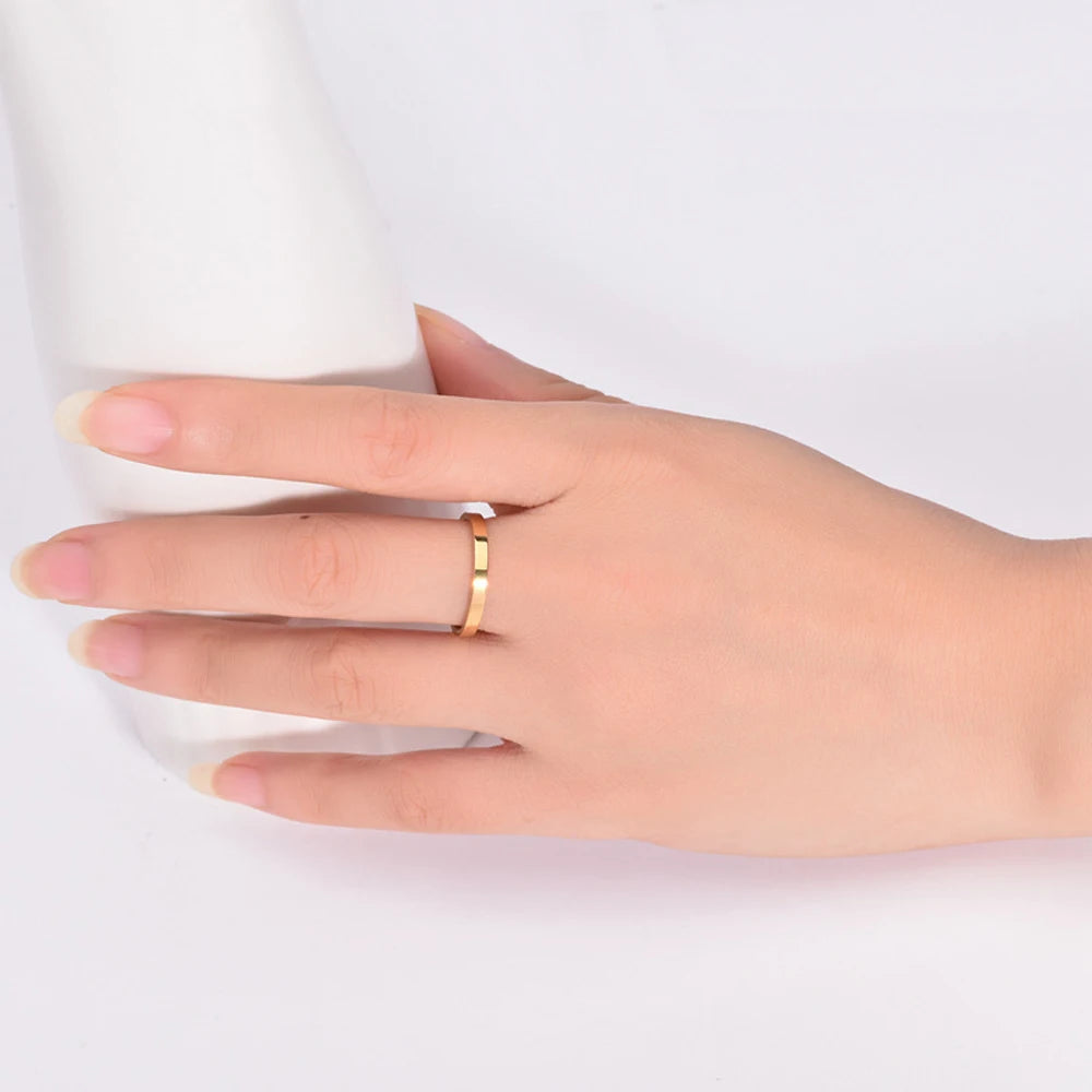 Korean Couple Rings for Women & Men Titanium Steel 2mm Thin Band Minimalist Jewelry Polished Smooth Stackable Matching Rings