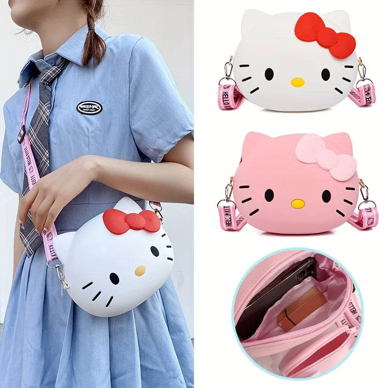 Kawaii Sanrio 3D Hello Kitty Silicone Bag Cartoon Mobile Phone Mini Crossbody Bag Cat Head Small Bags Size Coin Purse