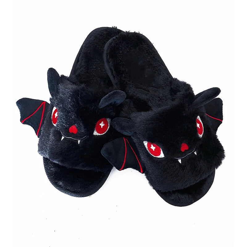 Halloween New Bat Plush Shoes Lightweight Home Fuzzy Slippers Women Men Flip Flops Cartoon Kid Adults Flat Slides for Party - The world bestselling 