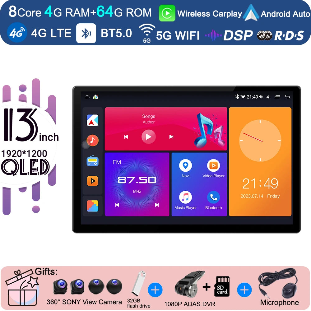 13.3 Inch Android 15 For Seat Leon 3 MK3 2012-2020  Car Radio 5G wifi Stereo Multimedia Player GPS Navigation 1920*1200