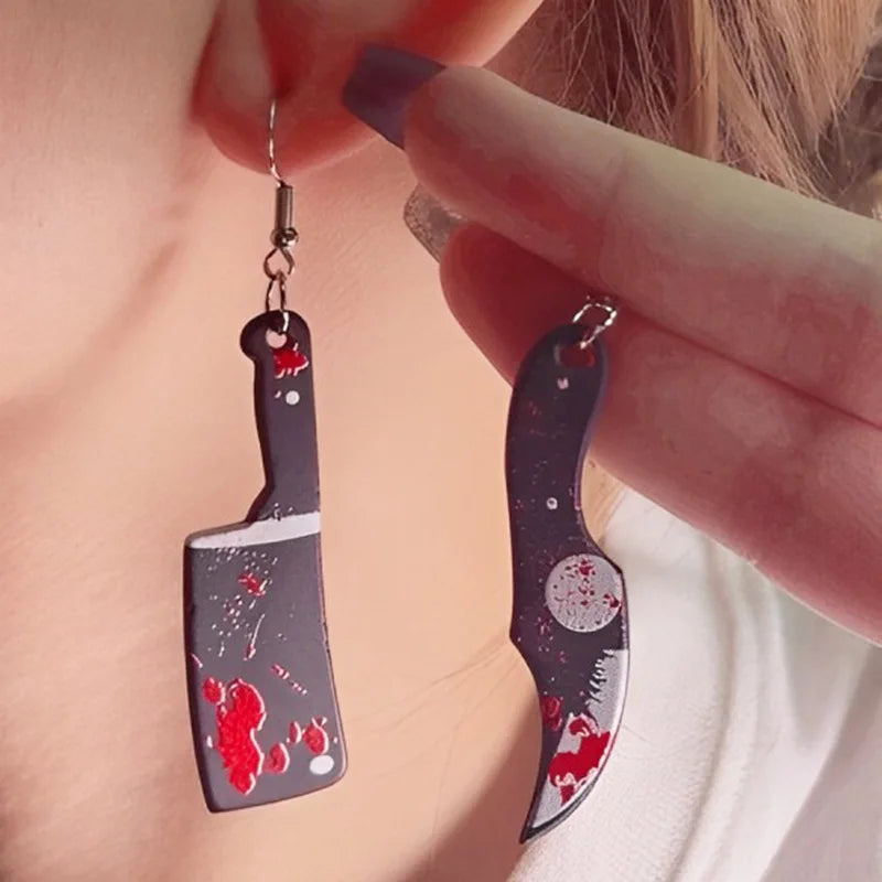 Halloween Earrings Funky Spooky Quirky Earrings Bloody Knife Axe Dangle Earrings Creepy Acrylic for Women Girls Jewelry Gifts