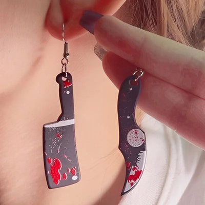 Halloween Earrings Funky Spooky Quirky Earrings Bloody Knife Axe Dangle Earrings Creepy Acrylic for Women Girls Jewelry Gifts
