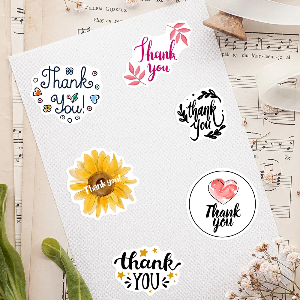 Thank You Stickers DIY Gift Toys Decorative Decal for Scrapbook Junk Journals Laptop Luggage Bottles Waterproof Sealing Sticker
