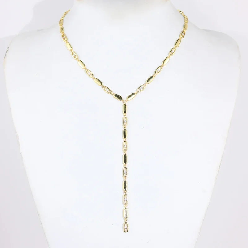 2025 new fashion gold color ladies inlaid zircon Y necklace paper clip necklace shiny jewelry