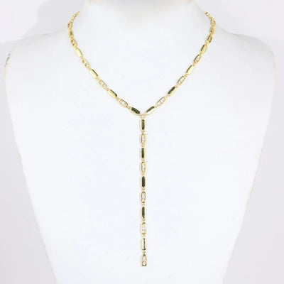 2025 new fashion gold color ladies inlaid zircon Y necklace paper clip necklace shiny jewelry