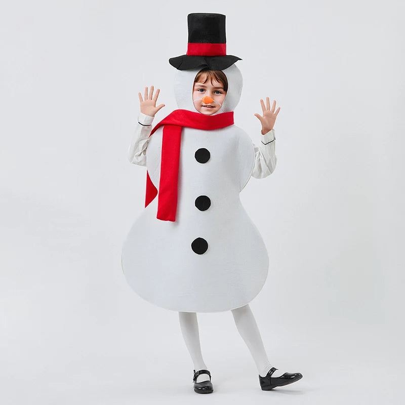 Snowman Costume Set with Sleeveless Jumpsuit Faux Nose and Scarf - 3 Piece Christmas Halloween Outfit for Kids - The world bestselling 