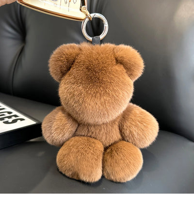 Fashion New Cute Bear Keychain Real Rabbit Fur Bear Doll Pendant Toys Keyring Handbag Charm Ornament Plush Jewelry Gifts