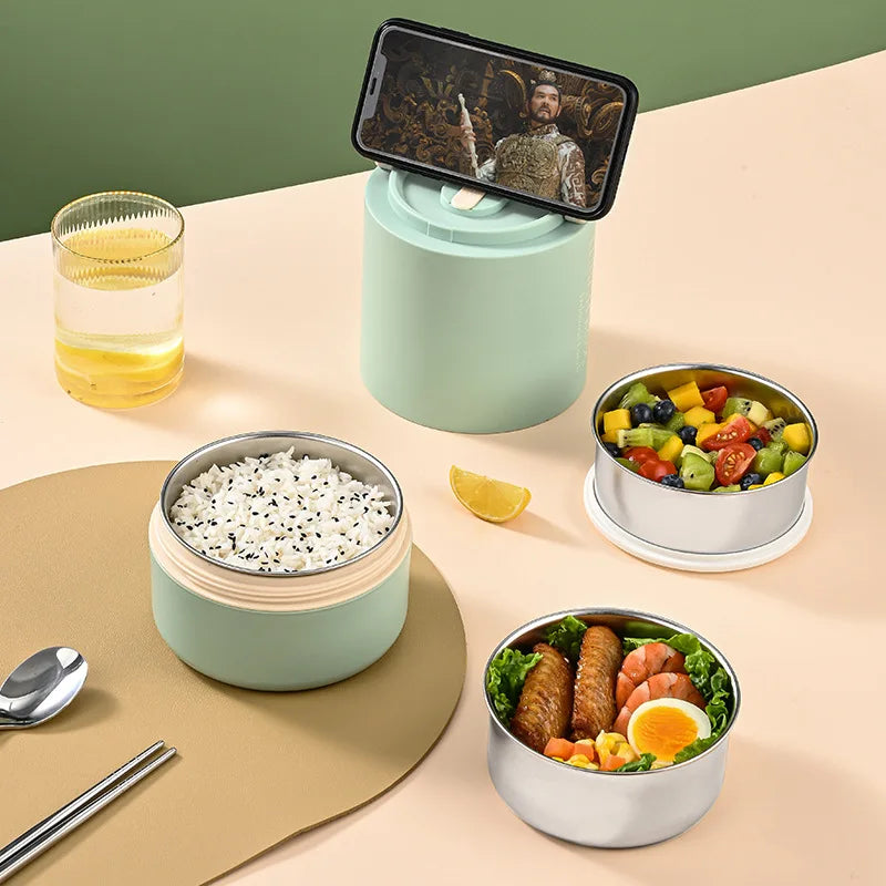 1200ml Stainless Steel 304 Thermal Lunch Box With Bag 3 Layers Large Capacity Bento Box BPA Free School Office Food Container