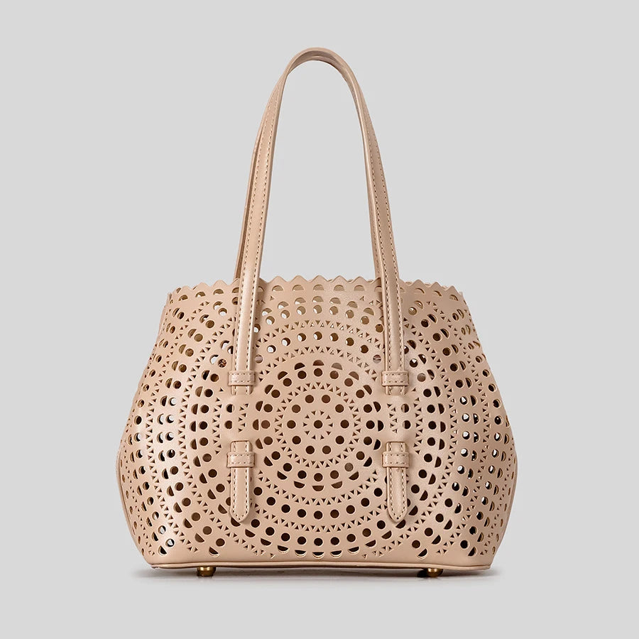 Women's Designer Brand Luxury Round Wave Large Capacity Shopping Tote Handbag Carved Basket Lady Shoulder Crossbody Mother Bag