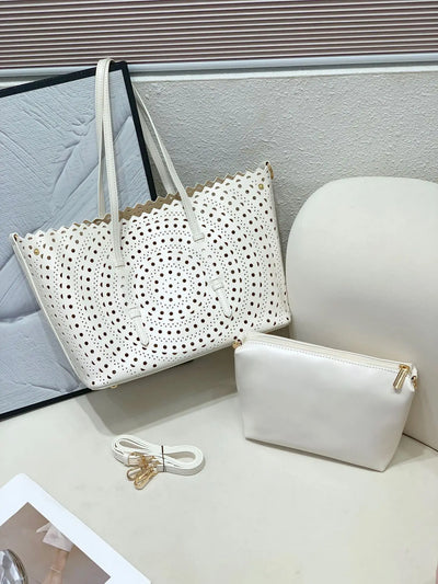 Women's Designer Brand Luxury Round Wave Large Capacity Shopping Tote Handbag Carved Basket Lady Shoulder Crossbody Mother Bag