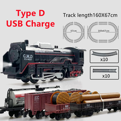 Classical Railway Freight Train Toy Electric Christmas Train Track Set with Light Tracks Model Toys for Kids Gift Children
