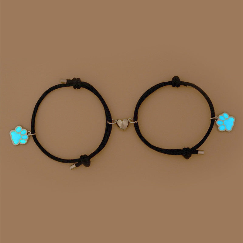 2pcs magnetic couple heart bracelet for men friendship lover jewelry glow in the dark pet dog cat animal paw bracelets For women