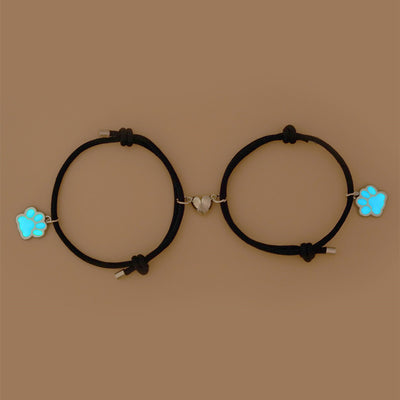 2pcs magnetic couple heart bracelet for men friendship lover jewelry glow in the dark pet dog cat animal paw bracelets For women