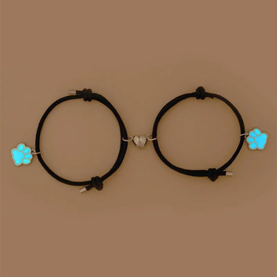 2pcs magnetic couple heart bracelet for men friendship lover jewelry glow in the dark pet dog cat animal paw bracelets For women