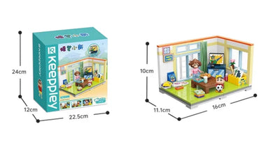 Keeppley Classic Anime Cartoon Crayon Shin-chan Street View Building Blocks House Cat Bus Xiaoxin's Room Bricks Sets  Kids Toys