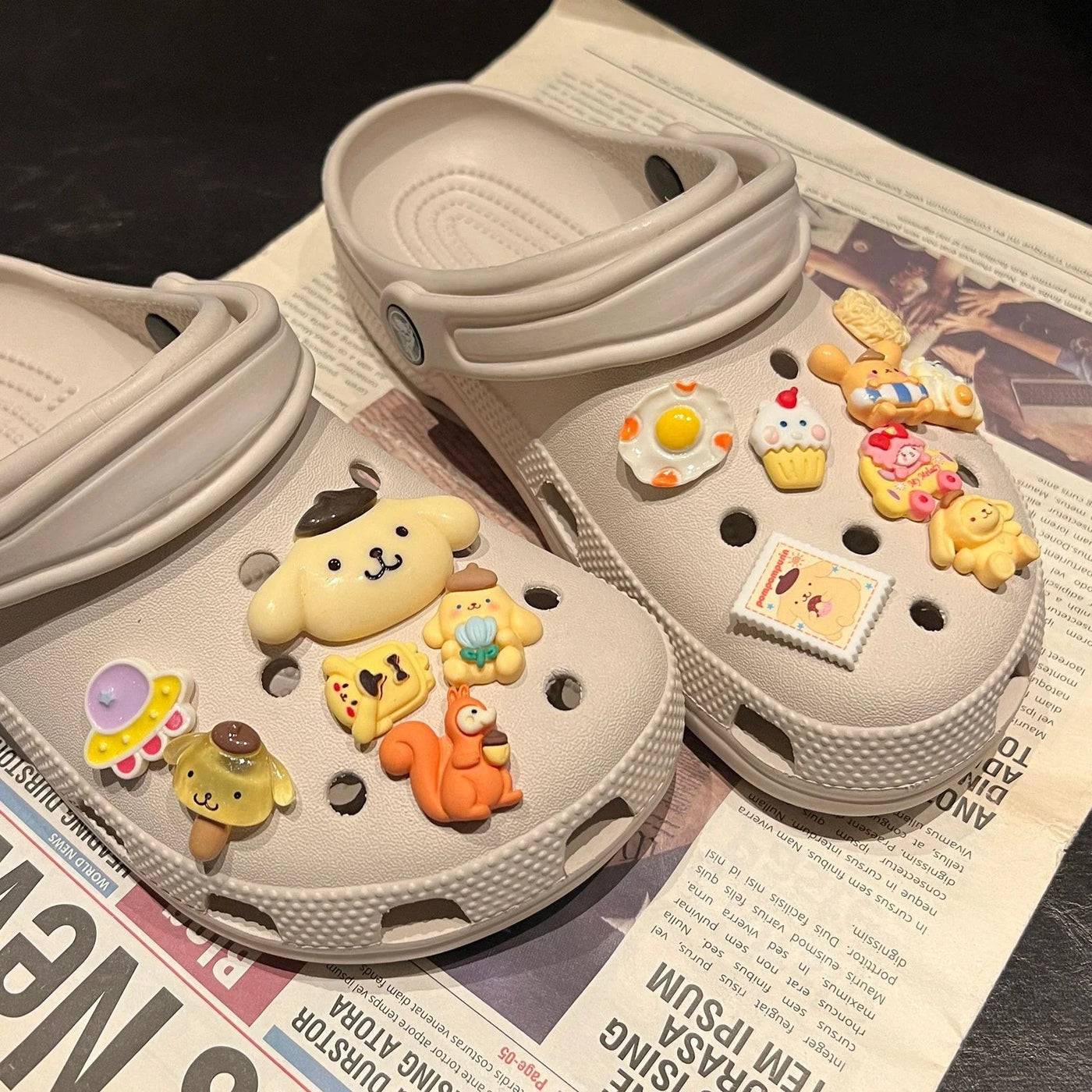 MINISO Golden Puppy Shoe Charms Sanrio-style Pudding Dog Fashion Sandals DIY Accessories Decorate Girls Halloween Party Gifts