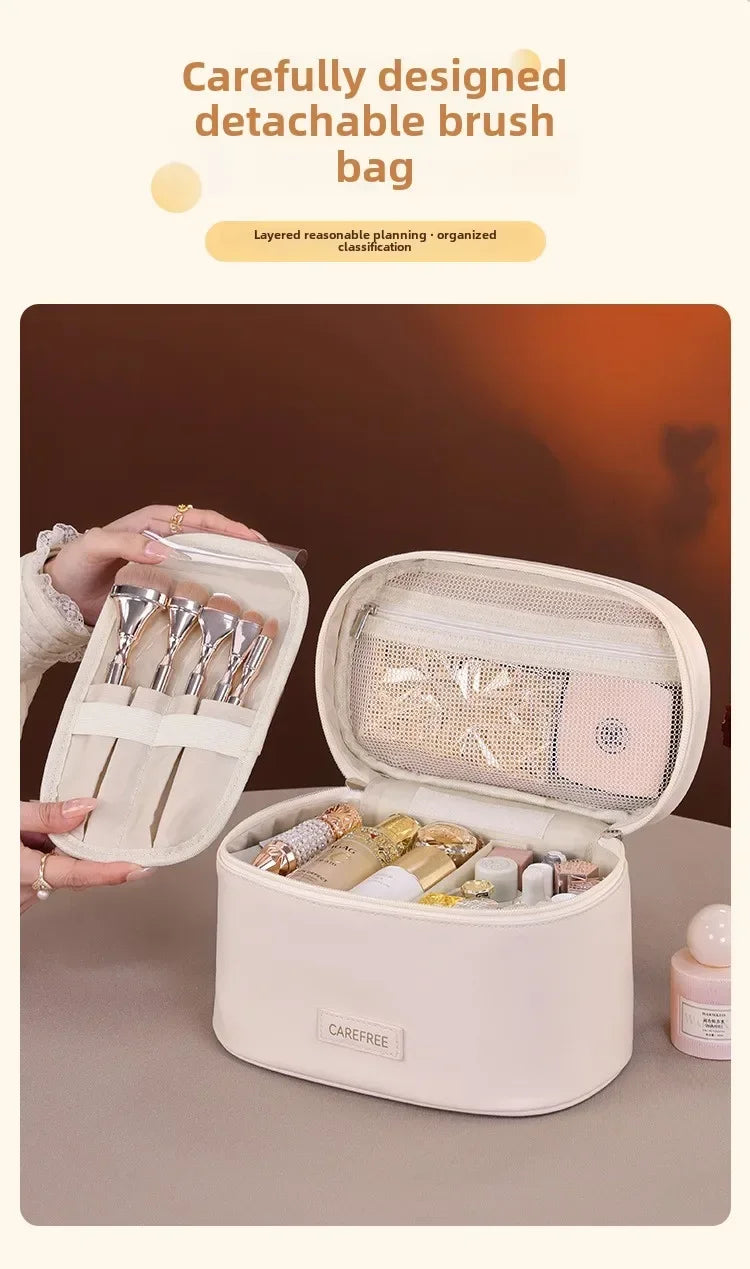 Portable Makeup Brush Organizer Foldable Multi-Pocket Cosmetic Bag for Women, Perfect for Travel, Daily Use & Bathroom Storage