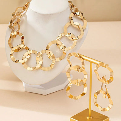 jewelry set for women girls Geometric circle necklace stud earrings set exaggerated simple and elegant fashion DS035