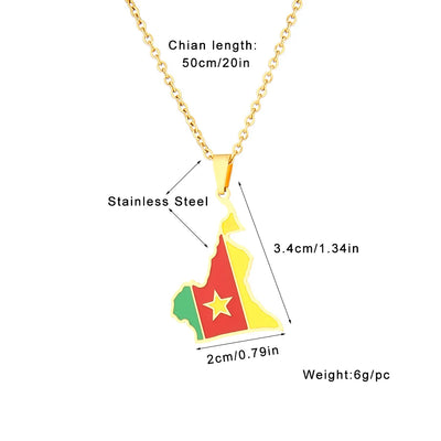 Stainless Steel Enamel Cameroon Map Flag Necklace Unisex Couple Ethnic Patriotic Jewelry Gift Hot Sale European Style
