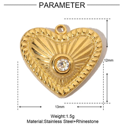 3pcs/Lot French Antique Stone Heart Stainless Steel Bracelet Diy Charms Women Love Necklace Pendant Lock Jewelry