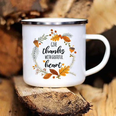 Hello Autumn mugs Thanksgiving Mug Flower Pumpkin Cup Print enamel Mug Fall Coffee cups party farmhouse decoration fall gifts