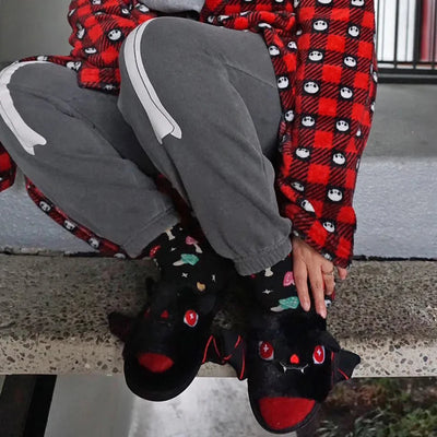 Halloween New Bat Plush Shoes Lightweight Home Fuzzy Slippers Women Men Flip Flops Cartoon Kid Adults Flat Slides for Party - The world bestselling 