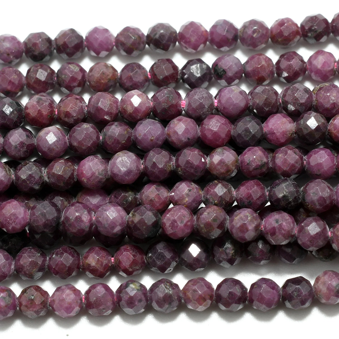 Natural Dark Ruby From India Faceted Round Beads 3.4mm