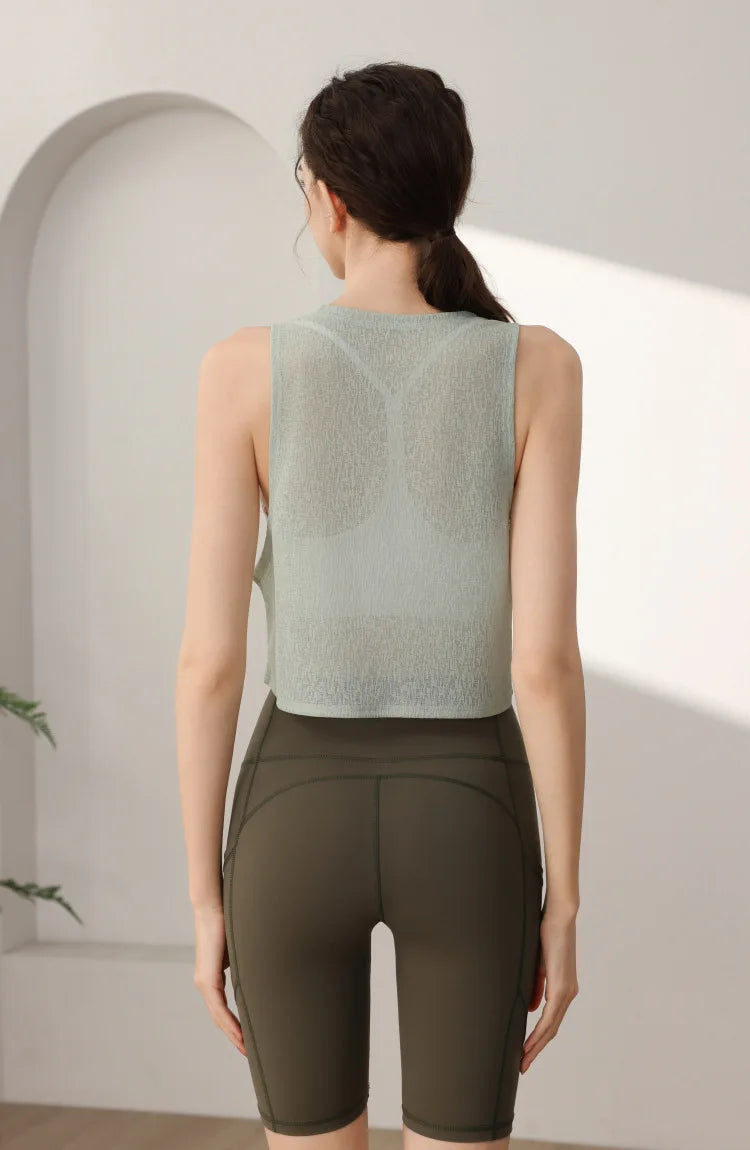 Sports Vest, Women's Chiffon Breathable Loose Running Sleeveless Cover Up, Fitness Suit Top, Summer - The world bestselling 