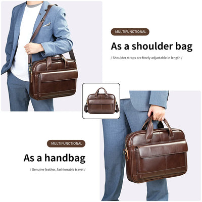 Men's Briefcase Leather Large Capacity Computer Business Shoulder Crossbody Bag Casual Cowhide Handbag For Men