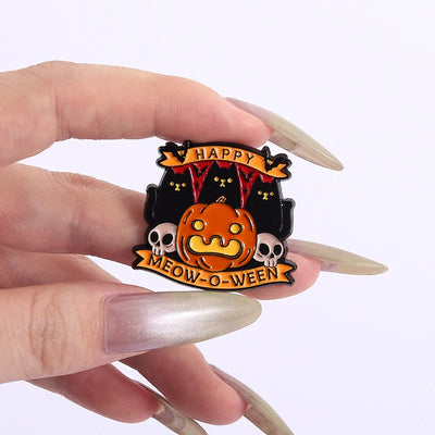 Happy Halloween Brooch Spooky  Skull Pumpkin Cat Enamel Pins Custom Meow-O-Ween Brooches Clothes Lapel Badge Funny Jewelry Gifts - The world bestselling 
