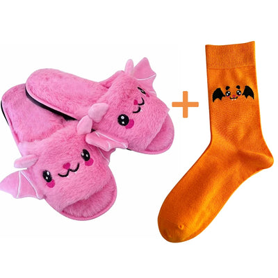 Halloween New Bat Plush Shoes Lightweight Home Fuzzy Slippers Women Men Flip Flops Cartoon Kid Adults Flat Slides for Party - The world bestselling 