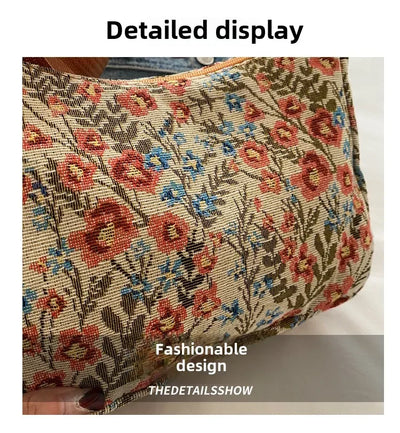 Women Small Underarm Bag Chinese Style Shoulder Bag Versatile Literary Prints Cloth Crescent Pack Portable Women's Handbags