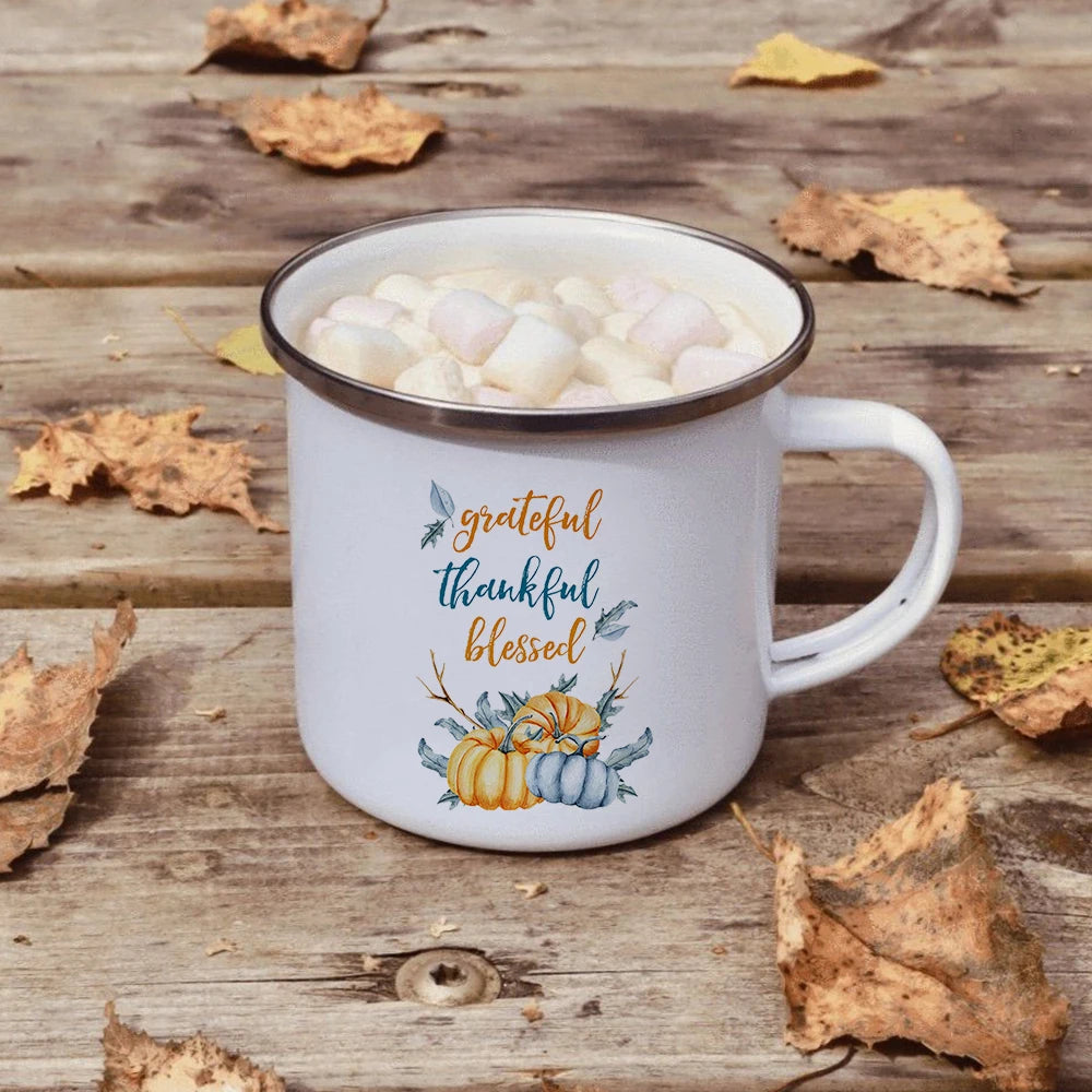Hello Autumn mugs Thanksgiving Mug Flower Pumpkin Cup Print enamel Mug Fall Coffee cups party farmhouse decoration fall gifts