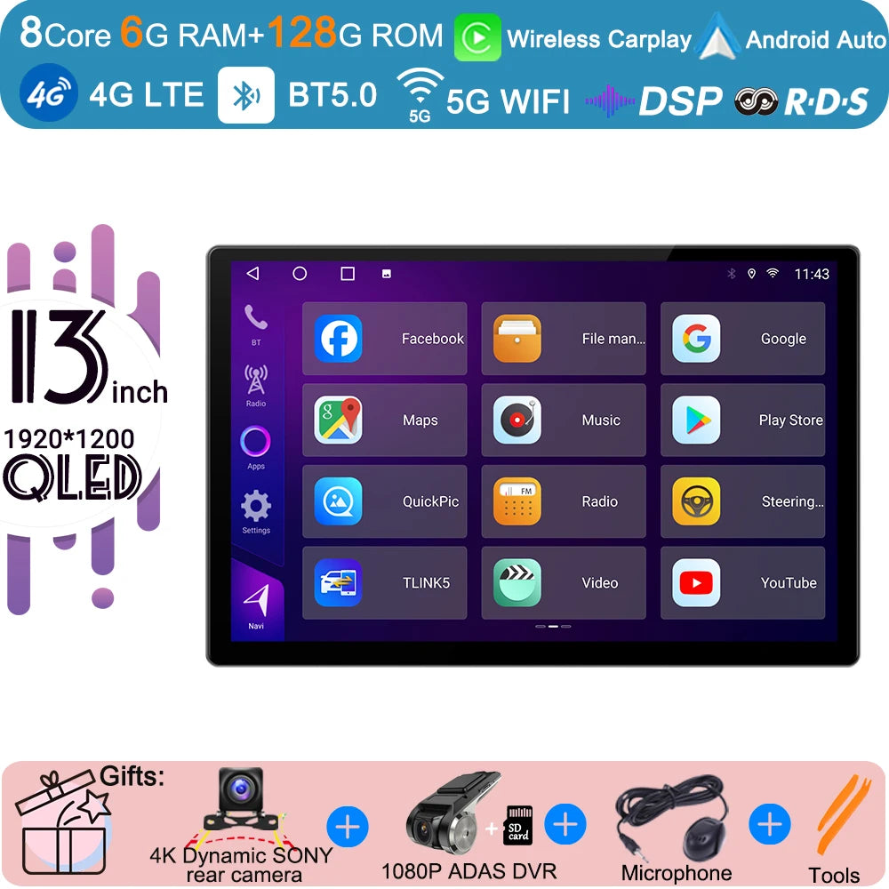 13.3 Inch Android 15 For Seat Leon 3 MK3 2012-2020  Car Radio 5G wifi Stereo Multimedia Player GPS Navigation 1920*1200