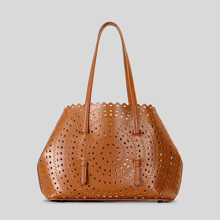 Women's Designer Brand Luxury Round Wave Large Capacity Shopping Tote Handbag Carved Basket Lady Shoulder Crossbody Mother Bag